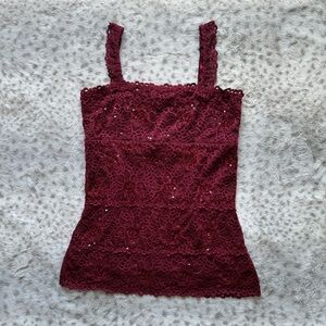 Red sequin lace y2k Le Chateau top